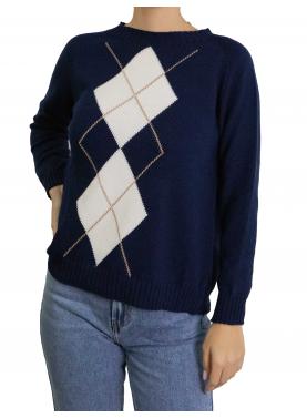 Maglioncino con rombi bicolore girocollo in cotone 